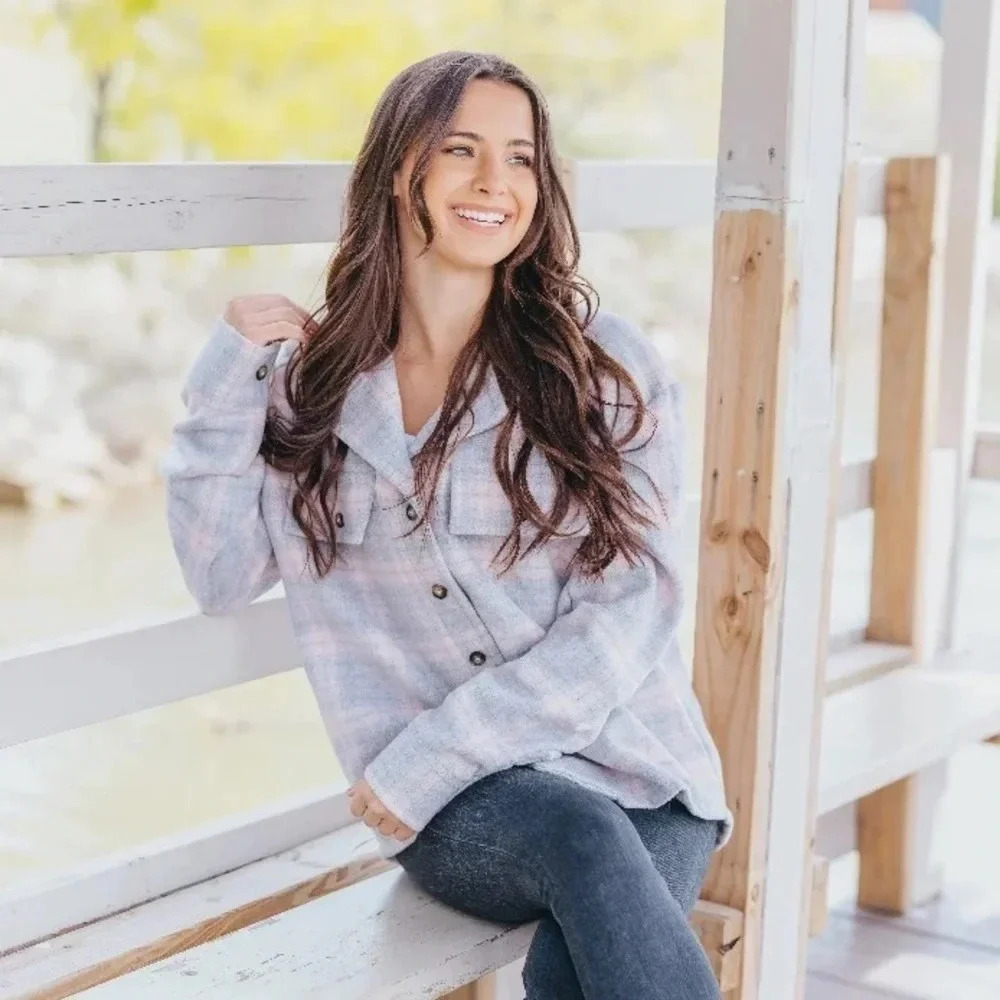 Simply Southern Soft Brushed Plaid Button Up Shacket Jacket